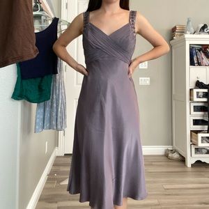 Light purple below-the knee satin / silk dress with beading